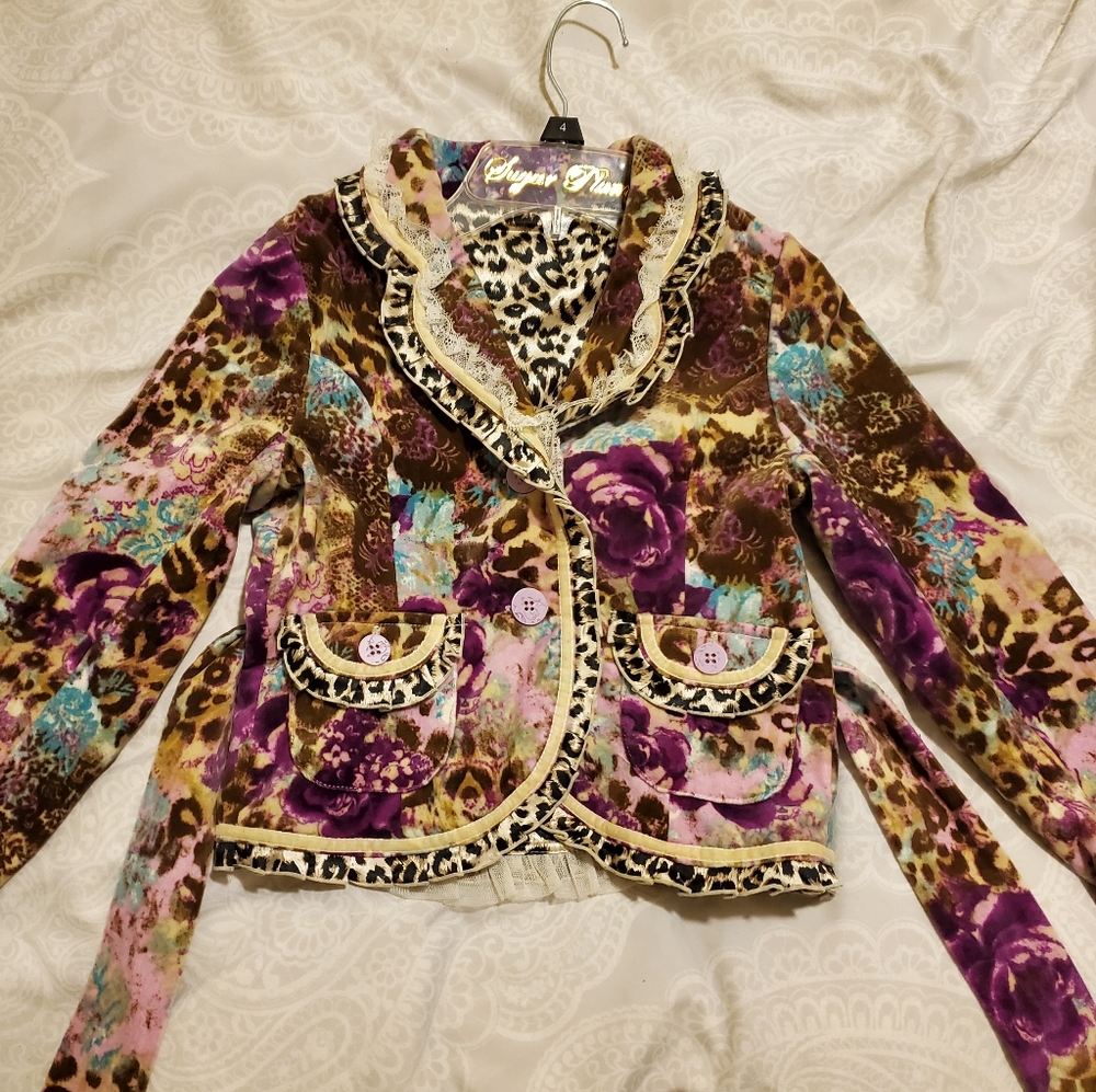 Velvet floral brocade blazer for girl's 4/5/6